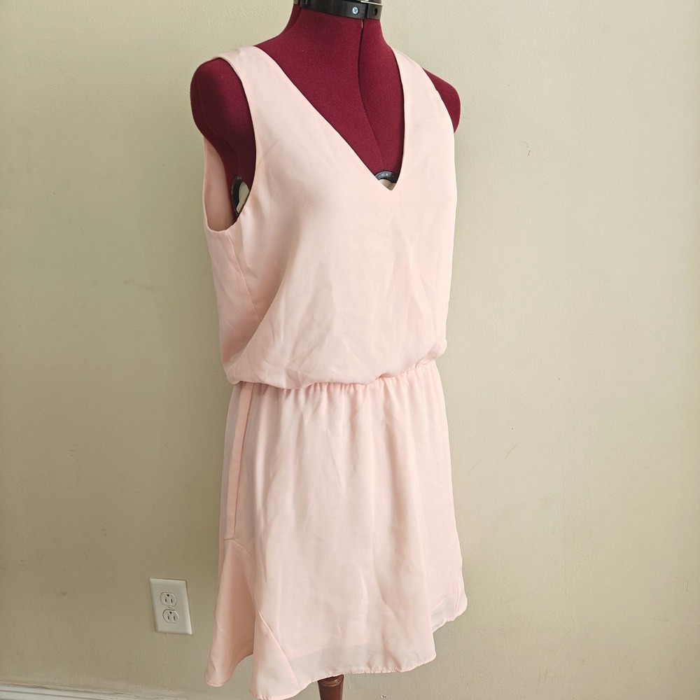 Three Eighty Two Peach Pink Dress V-Neck Sleeveless Elastic‎ Waist Ruffle Small